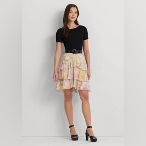 LAUREN Ralph Lauren ,NWT $185, Floral Ruffle Trim Crinkle Georgette Skirt, Sz 12 - Picture 1 of 14